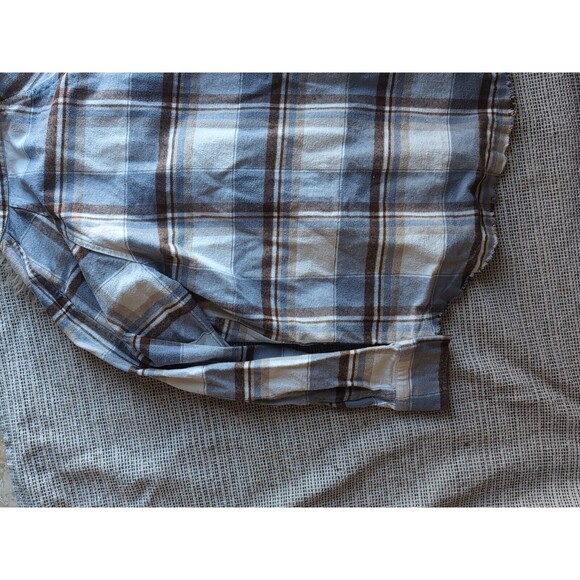Blu Pepper Women's L Blue White Plaid Button-Up Long Sleeve Collarless Frayed - Picture 12 of 12
